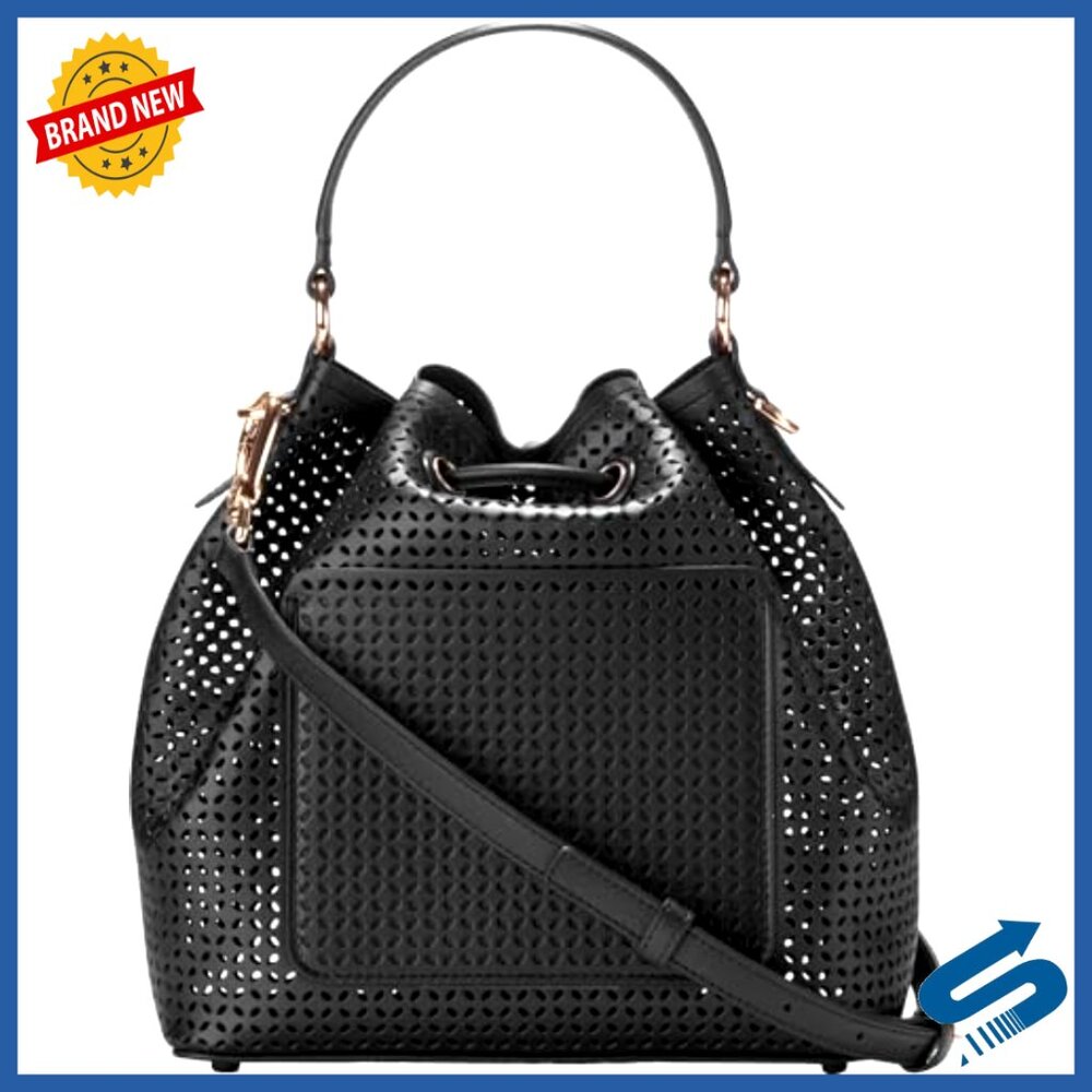 Leather Bucket Bag Compact Versatile Perforated D… - image 3